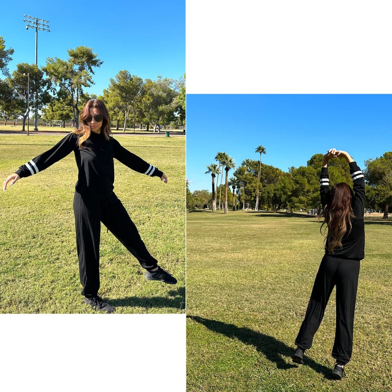 Ekouaer Sweatsuits Womens Loungewear Set Tracksuit Long Sleeve Pajamas Set with Pockets 2 Piece Outfits Lounge Sets Black Medium - Image 2